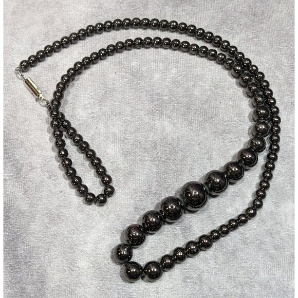 Elegant Faux Hematite Graduated Beaded Necklace - Picture 4 of 5
